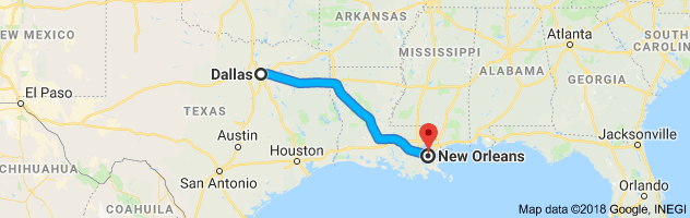 Dallas to New Orleans Auto Transport Route