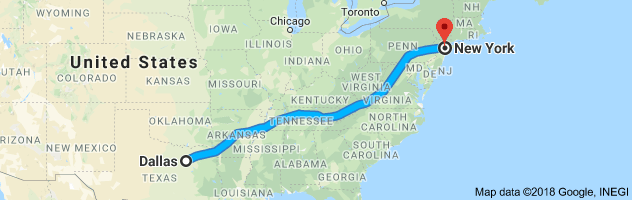 Dallas to New York Auto Transport Route