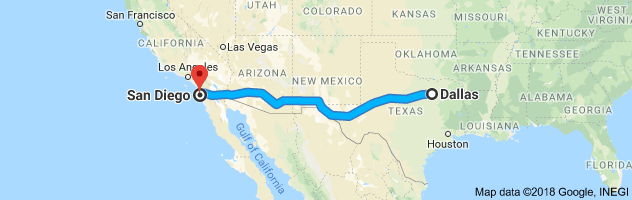 Dallas to San Diego Auto Transport Route