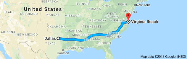 Dallas to Virginia Beach Auto Transport Route