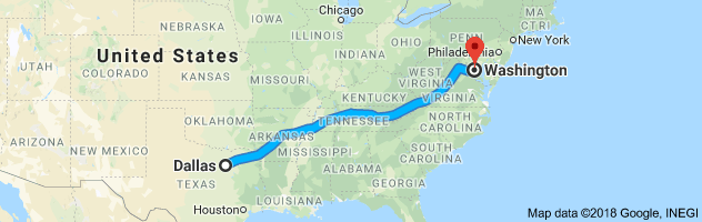 Dallas to Washington Auto Transport Route