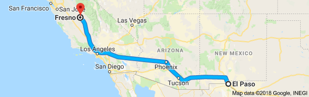El Paso to Fresno Auto Transport Route
