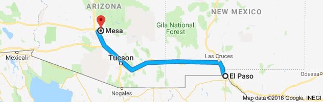 El Paso to Mesa Auto Transport Route