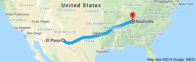 El Paso to Nashville Auto Transport Route