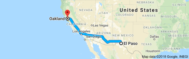 El Paso to Oakland Auto Transport Route