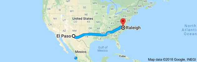 El Paso to Raleigh Auto Transport Route