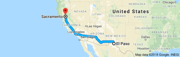 El Paso to Sacramento Auto Transport Route
