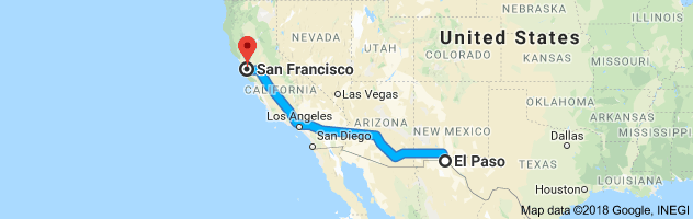 El Paso to San Francisco Auto Transport Route