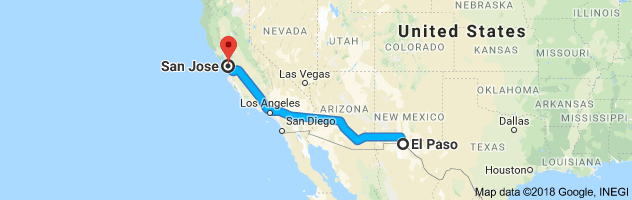 El Paso to San Jose Auto Transport Route