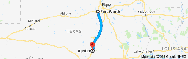 Fort Worth to Austin Auto Transport Route