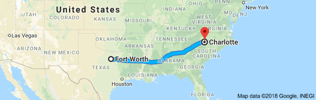 Fort Worth to Charlotte Auto Transport Route