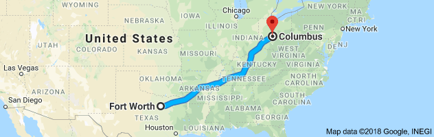 Fort Worth to Columbus Auto Transport Route