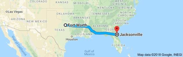 Fort Worth to Jacksonville Auto Transport Route