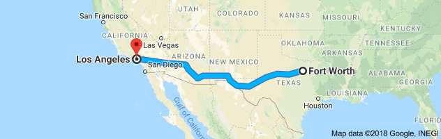 Fort Worth to Los Angeles Auto Transport Route