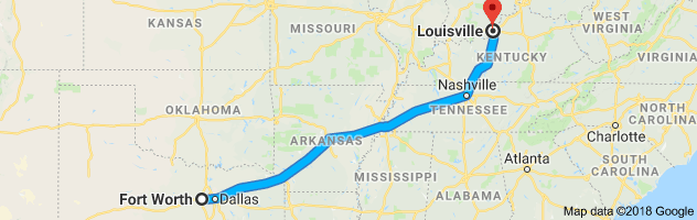 Fort Worth to Louisville Auto Transport Route