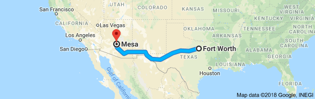 Fort Worth to Mesa Auto Transport Route