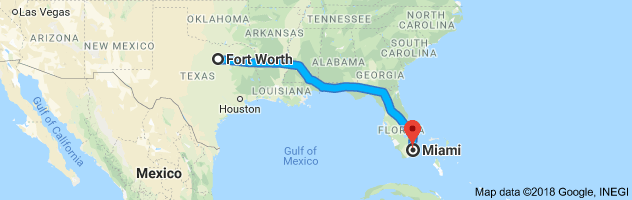 Fort Worth to Miami Auto Transport Route