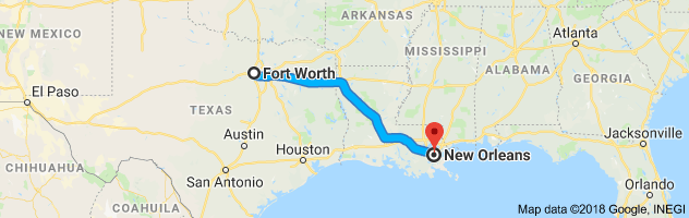 Fort Worth to New Orleans Auto Transport Route