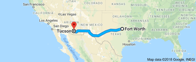 Fort Worth to Tucson Auto Transport Route