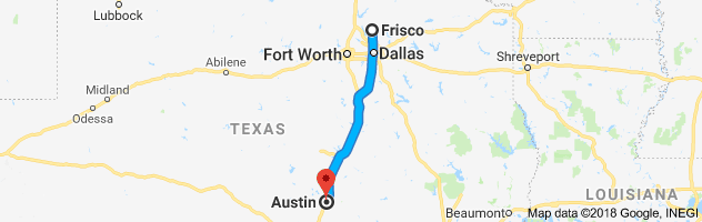 Frisco to Austin Auto Transport Route