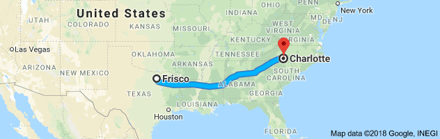 Frisco to Charlotte Auto Transport Route
