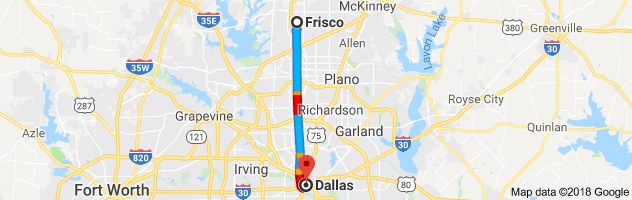 Frisco to Dallas Auto Transport Route