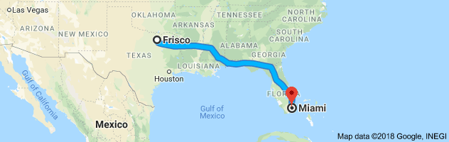 Frisco to Miami Auto Transport Route