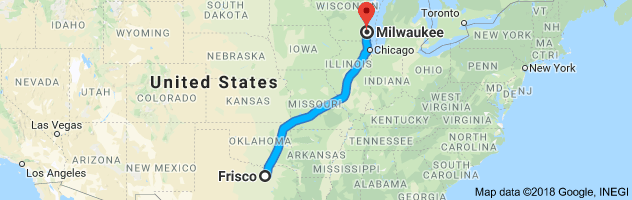 Frisco to Milwaukee Auto Transport Route