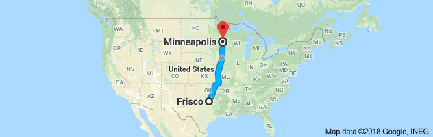 Frisco to Minneapolis Auto Transport Route
