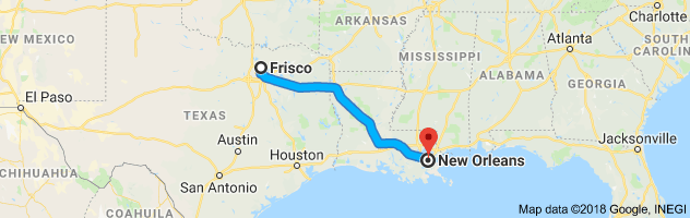 Frisco to New Orleans Auto Transport Route