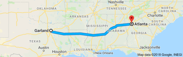 Garland to Atlanta Auto Transport Route