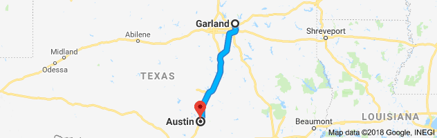 Garland to Austin Auto Transport Route