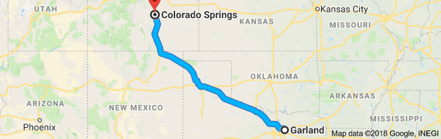 Garland to Colorado Springs Auto Transport Route