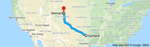 Garland to Denver Auto Transport Route
