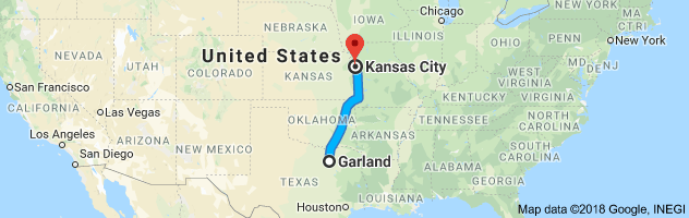 Garland to Kansas City Auto Transport Route