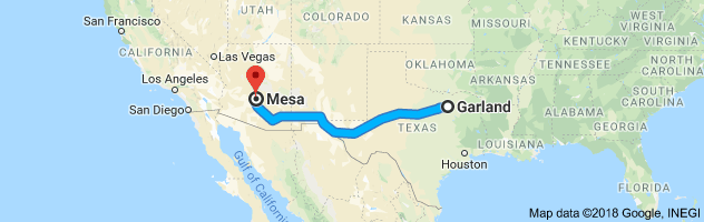 Garland to Mesa Auto Transport Route