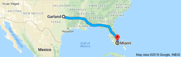 Garland to Miami Auto Transport Route