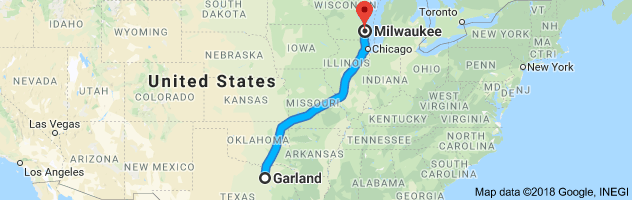 Garland to Milwaukee Auto Transport Route