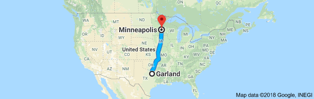 Garland to Minneapolis Auto Transport Route