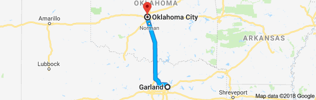 Garland to Oklahoma City Auto Transport Route
