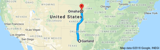 Garland to Omaha Auto Transport Route