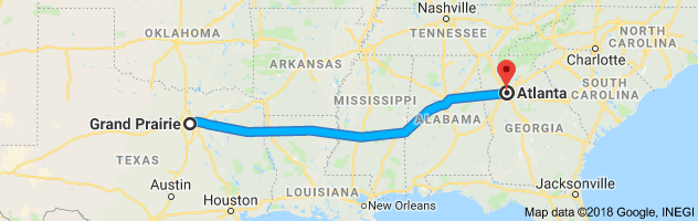 Grand Prairie to Atlanta Auto Transport Route