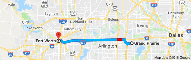 Grand Prairie to Fort Worth Auto Transport Route