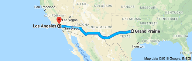 Grand Prairie to Los Angeles Auto Transport Route