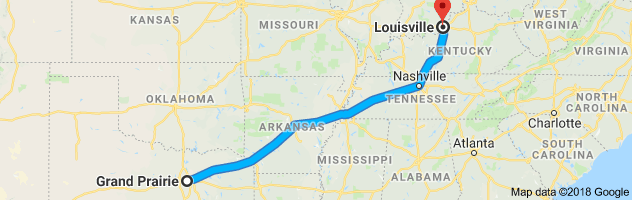 Grand Prairie to Louisville Auto Transport Route