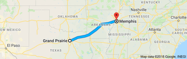 Grand Prairie to Memphis Auto Transport Route