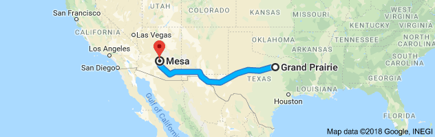 Grand Prairie to Mesa Auto Transport Route