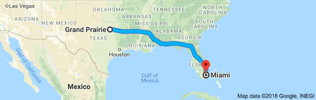 Grand Prairie to Miami Auto Transport Route