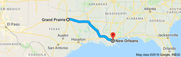 Grand Prairie to New Orleans Auto Transport Route