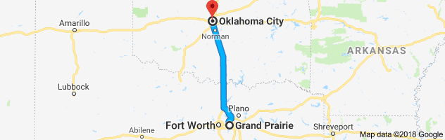 Grand Prairie to Oklahoma City Auto Transport Route